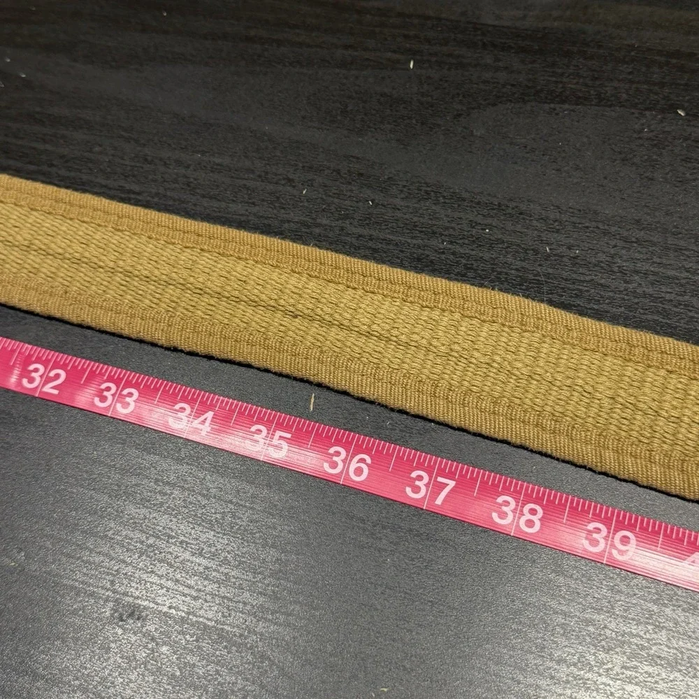 Y2K Canvas Web Belt Tan Brown Double D-Ring Buckle 48